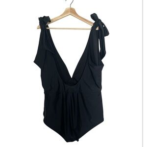 Unique Vintage LARGE Black Plunge One Piece Self Tie‎ Straps Swimsuit 3 X